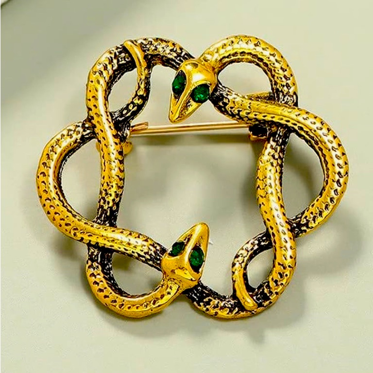 Gorgeous Large Eye Candy Gilt Crystal Eyed Double Snake Brooch 35$